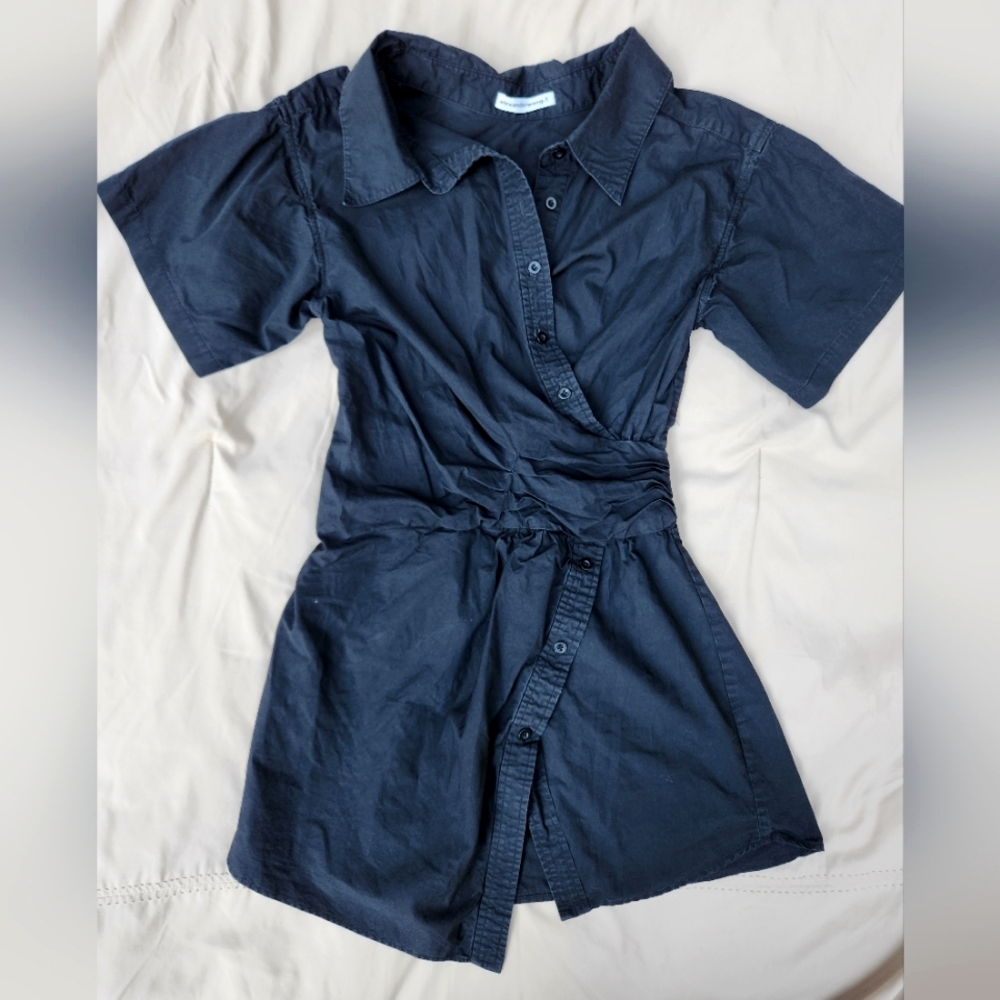 Alexander Wang Black Twisted Placket Button Up Asymmetrical Shirt Dress size M